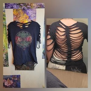 Red/Gold Dragon Rib Cut-out Altered Shirt